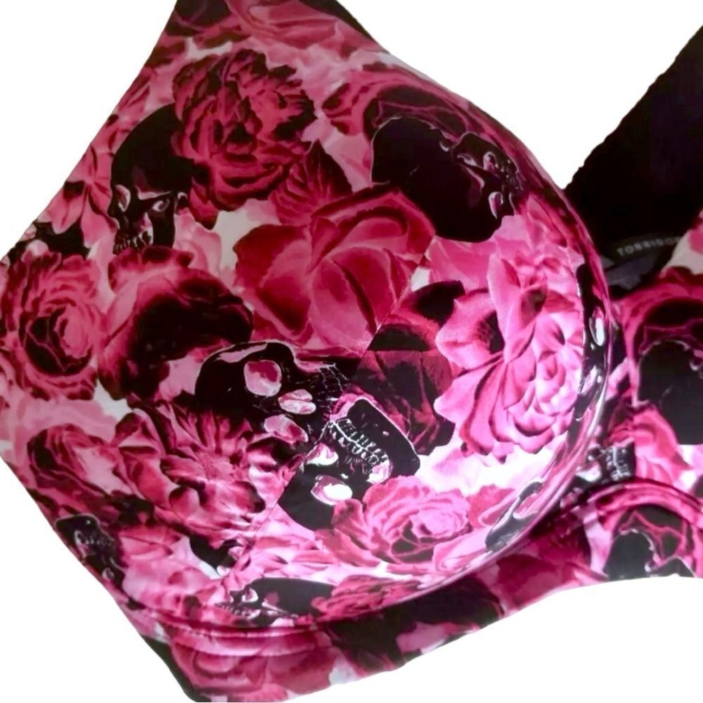 Torrid Pink Rose Skull Push-Up Wire-Free Microfiber 360° Back Smoothing Bra NWT - Picture 7 of 10